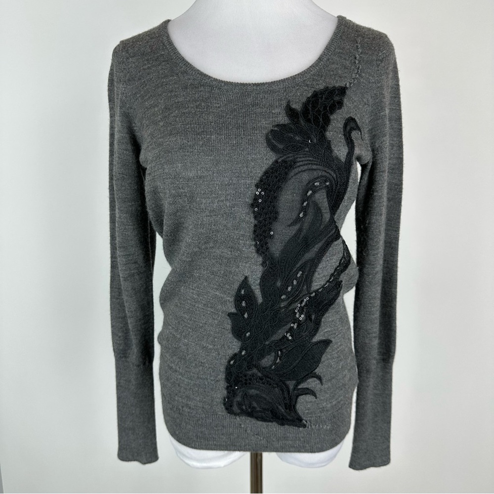 Anthropologie Angel of The North Wool Blend Appliqué Sweater Size XS